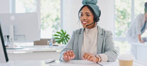 Call center, woman and frustrated with client, angry and stress with customer support, CRM fail and customer problem. Employee annoyed, customer care and consultant face, communication with headset.