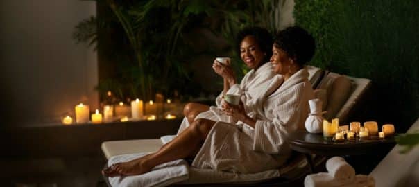 Mature black women, close friendship in a peaceful, relaxed setting like a spa.