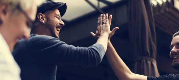 Men Hands High Five Meeting Greeting