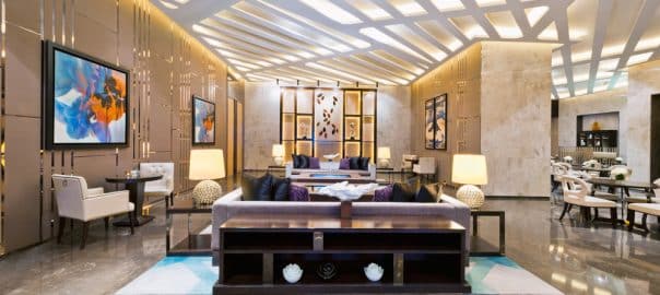 Interior of a sales office for a urban residential construction project.