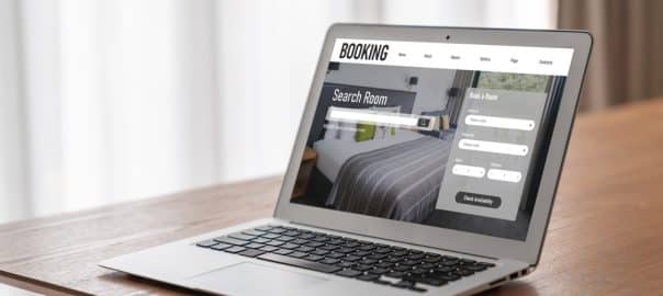 Online hotel accommodation booking website provide modish reservation system . Travel technology concept .