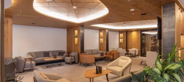 Interior of a luxury hotel lobby.