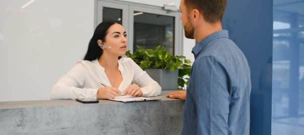 Excellent service. Nice friendly woman talking to the client while standing at the reception.