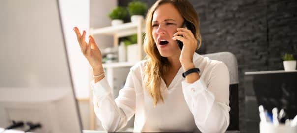 Unhappy Woman Customer Speaking With Service Company.